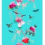 Tablecloth Canvas Turquoise Bird Pink Peonies
