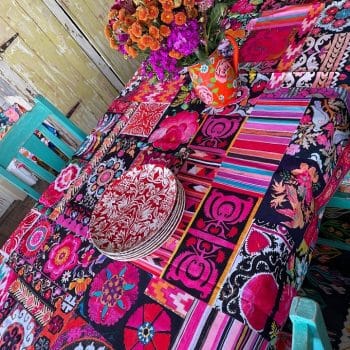 Canvas Tablecloth Karabagh Black Pink and Red