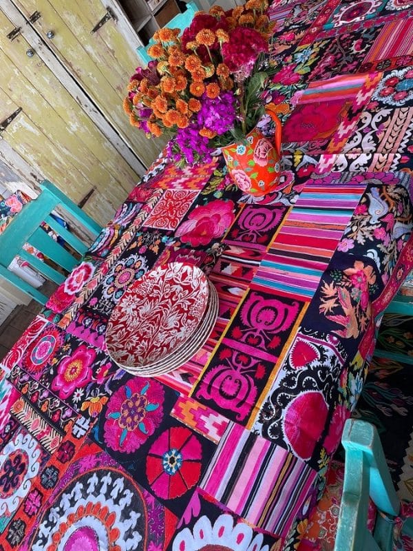 Canvas Tablecloth Karabagh Black Pink and Red