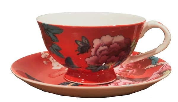 Bone China Tea Cup and Saucer in Watermelon Red gift boxed