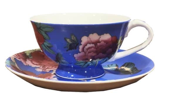 Bone China Cornflower Blue Tea cup and saucer gift boxed