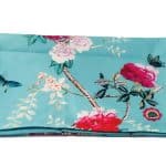 Canvas Table Runner Turquoise with Birds and Peonies