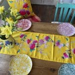 Canvas Table Runner Saffron Yellow Peonies and Birds