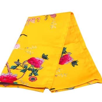 Canvas Table Runner Saffron Yellow with Birds and Peonies