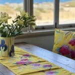 Canvas Table Runner Saffron Yellow Peonies and Birds