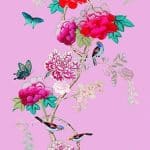cotton Tea Towel Pink Bird peonies and birds