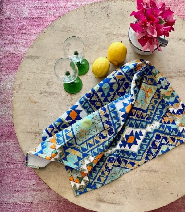 Cotton Tea Towel Kelim Blue by Anna Chandler Design