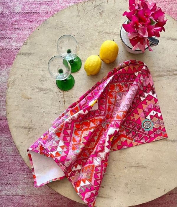 Cotton Tea Towel Pink Kelim by Anna Chandler Design