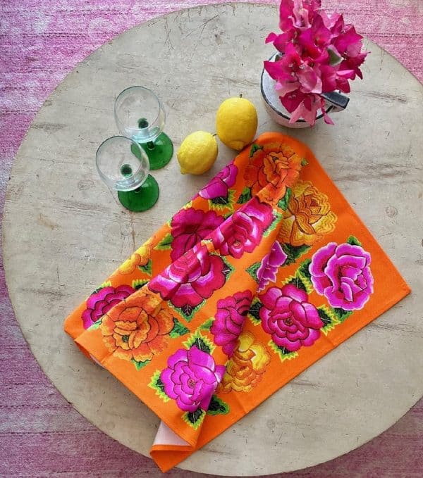 Cotton Tea towel by Anna Chandler Design Mexicana hot pink and orange