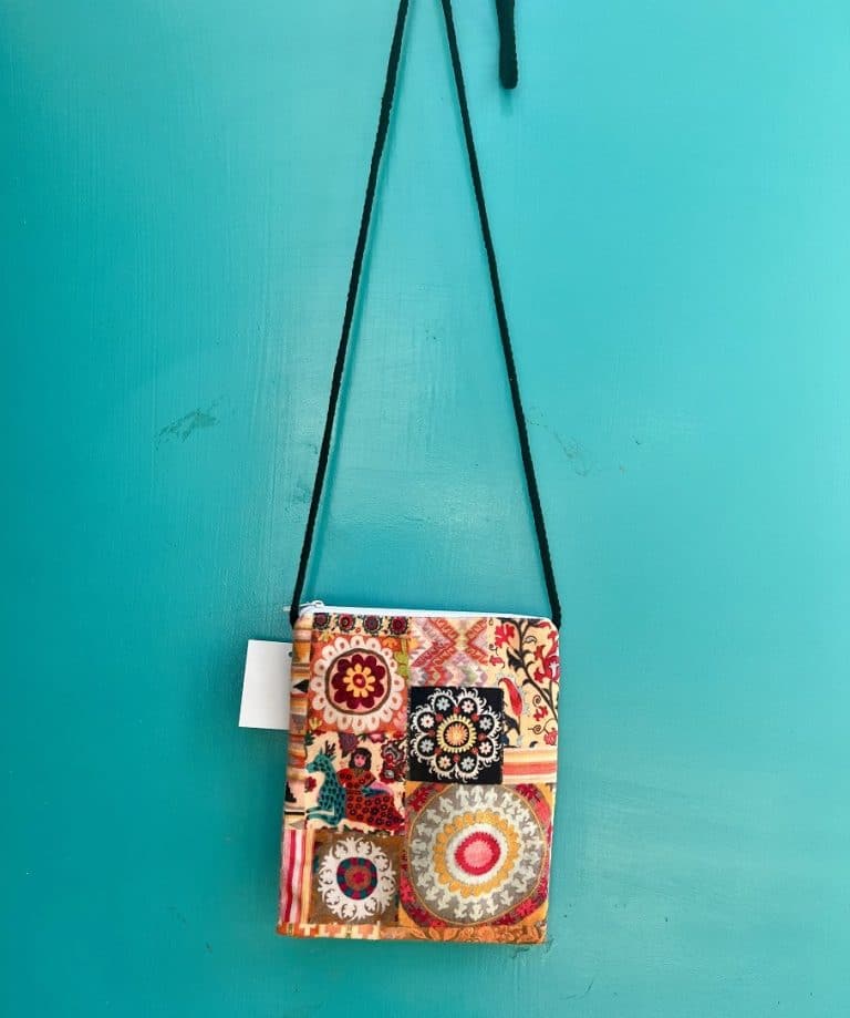 Velvet Bag Caravanserai with shoulder strap in Ochre Cinnamon and Salmon Colour