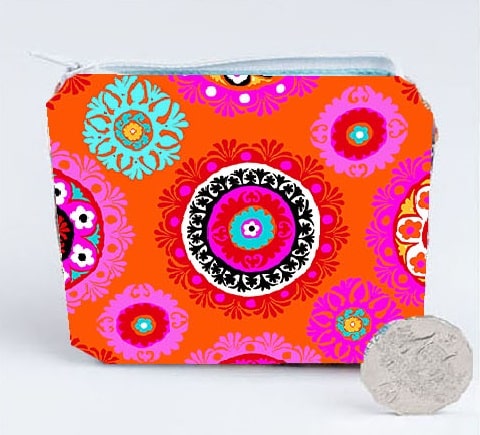 Velvet Coin Purse Suzani Pink and Orange