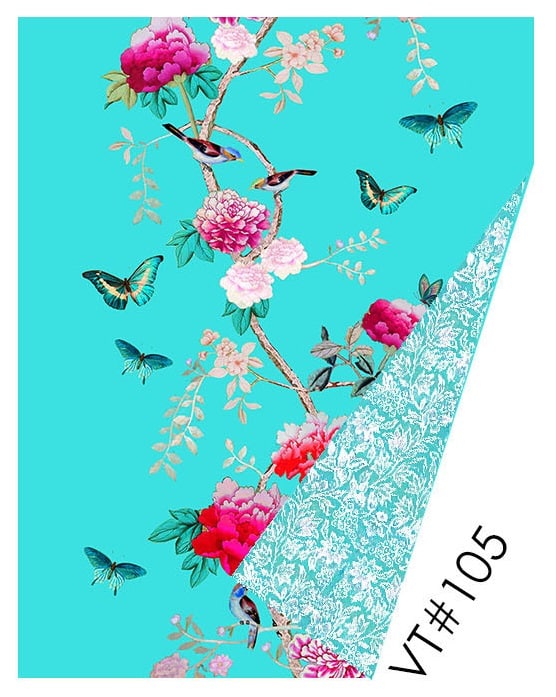 Velvet Throw Turquoise with Birds and Peonies
