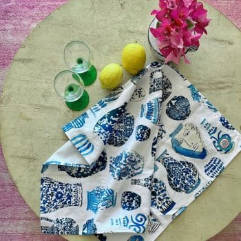 Cotton Tea Towel with Blue vases by Anna Chandler Design