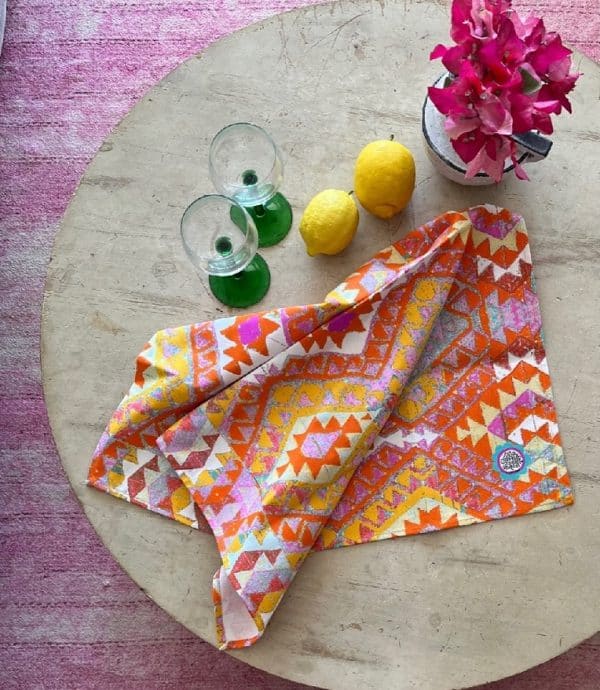 Cotton Tea Towel Orange Kelim by Anna Chandler Design