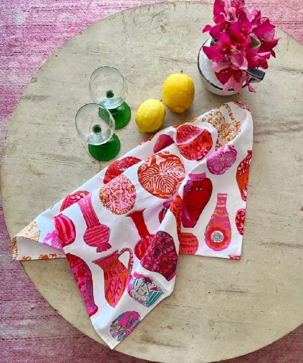 Pink Vases Tea towel by Anna Chandler Design