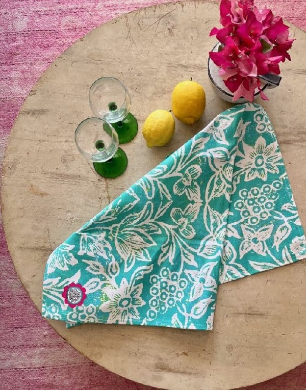 Tea towel cotton spice island turquoise