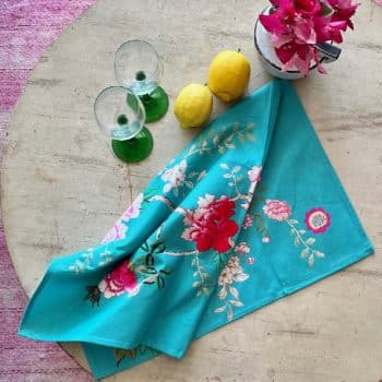 Cotton Tea Towel Chinoiseries Turquoise Bird by Anna Chandler Design