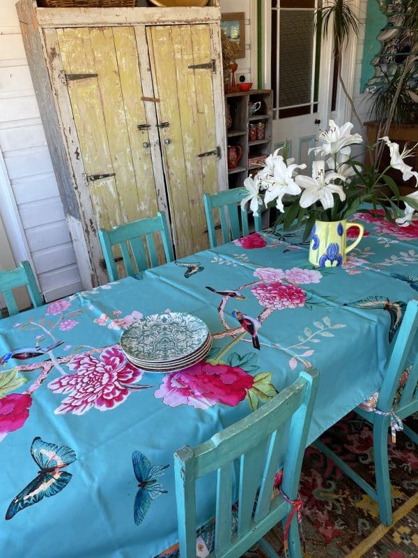 Canvas Tablecloth Turquoise Bird