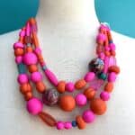 Cleo Three strand necklace orange and pink